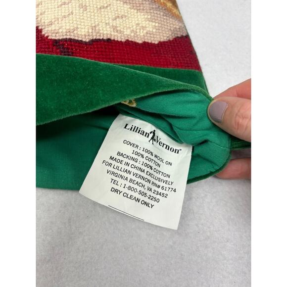 Vtg Needlepoint Christmas Stocking Teddy Bear Wool Velvet Lillian Vernon "SHELBY - Picture 5 of 5